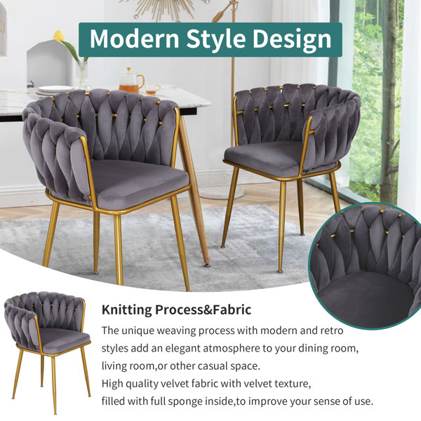 Mercer41 Kwaku Kitchen Dining Chairs Velvet Upholstered Arm Chair with